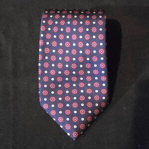 Luciano Barbera Made in Italy 100% Silk Necktie Blue Red White Geo 3 3/8" x 58"